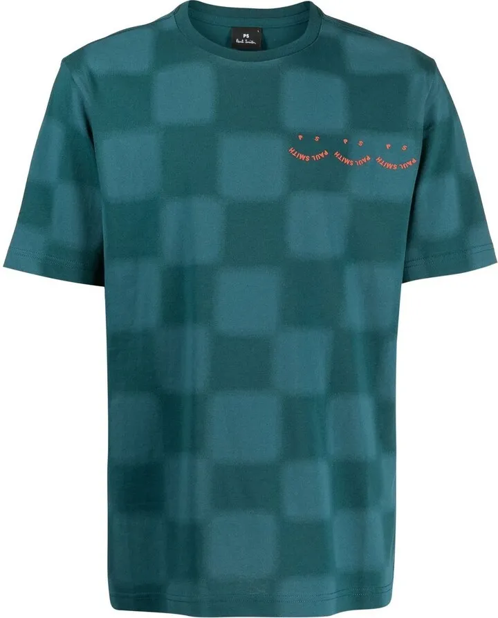 checked-print graphic T-shirt