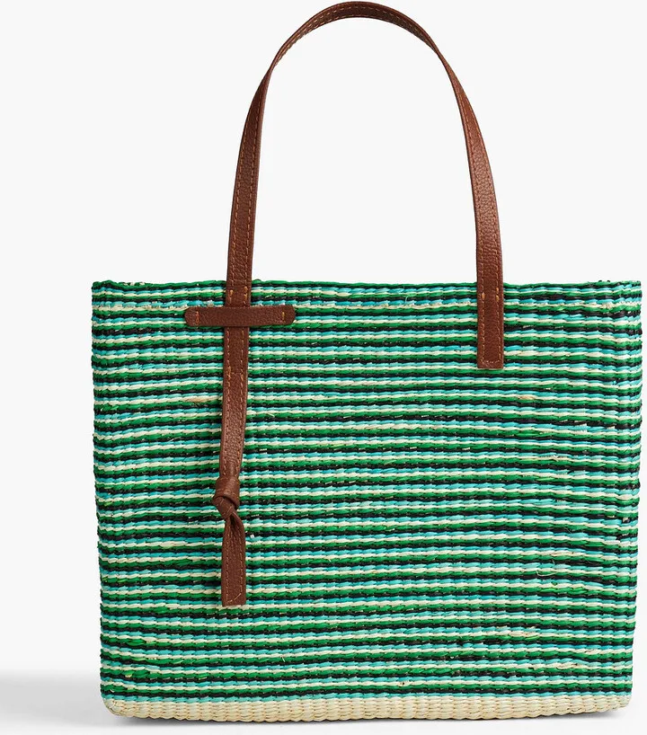 Trinida leather-trimmed striped straw tote