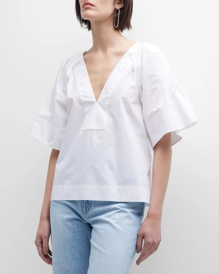 Hillary Cotton V-Neck Tunic Top
