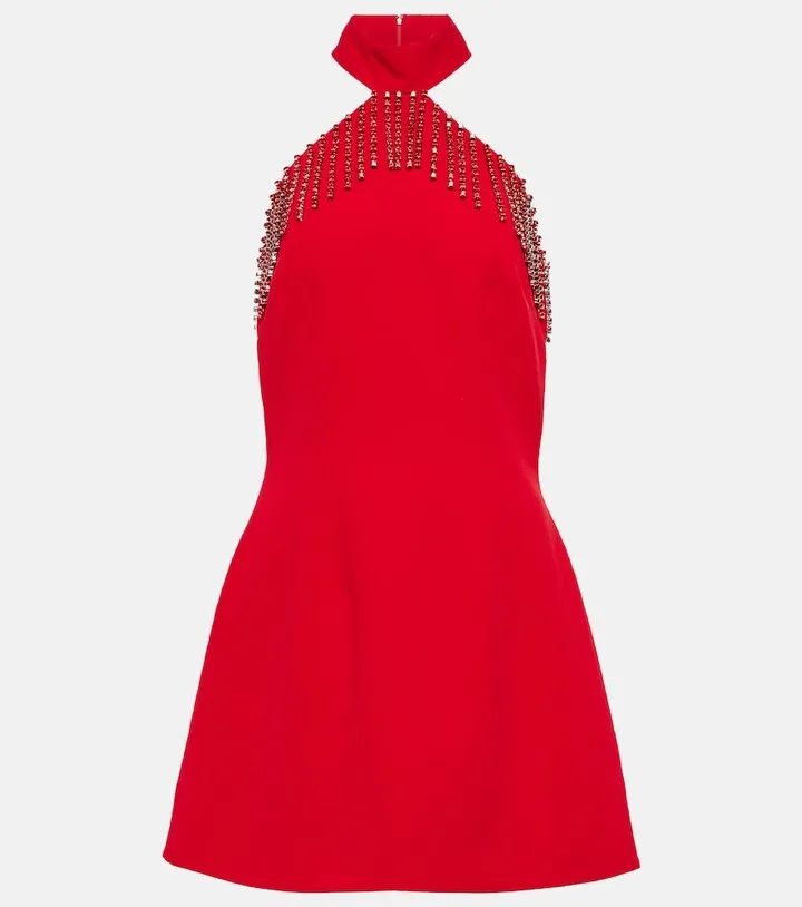 Crystal-embellished crepe minidress