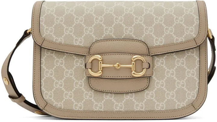 Gucci Beige & Off-White 'Gucci 1955' Horsebit Shoulder Bag