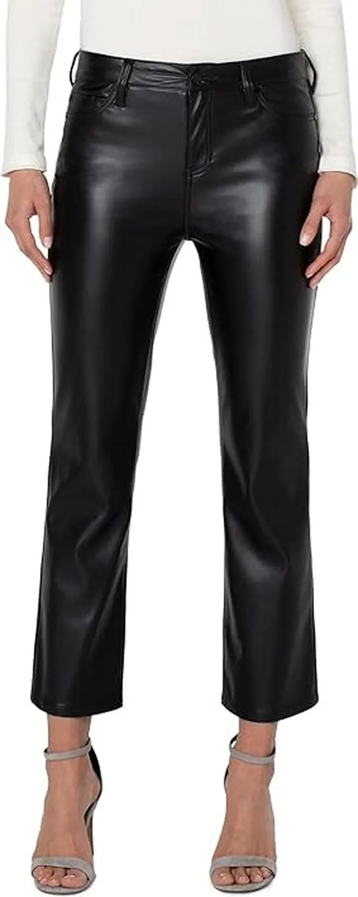 Liverpool Hannah Cropped Faux Leather Flare (Black) Women's Clothing