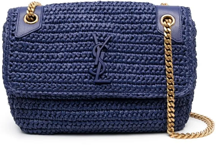 Niki raffia logo-plaque shoulder bag