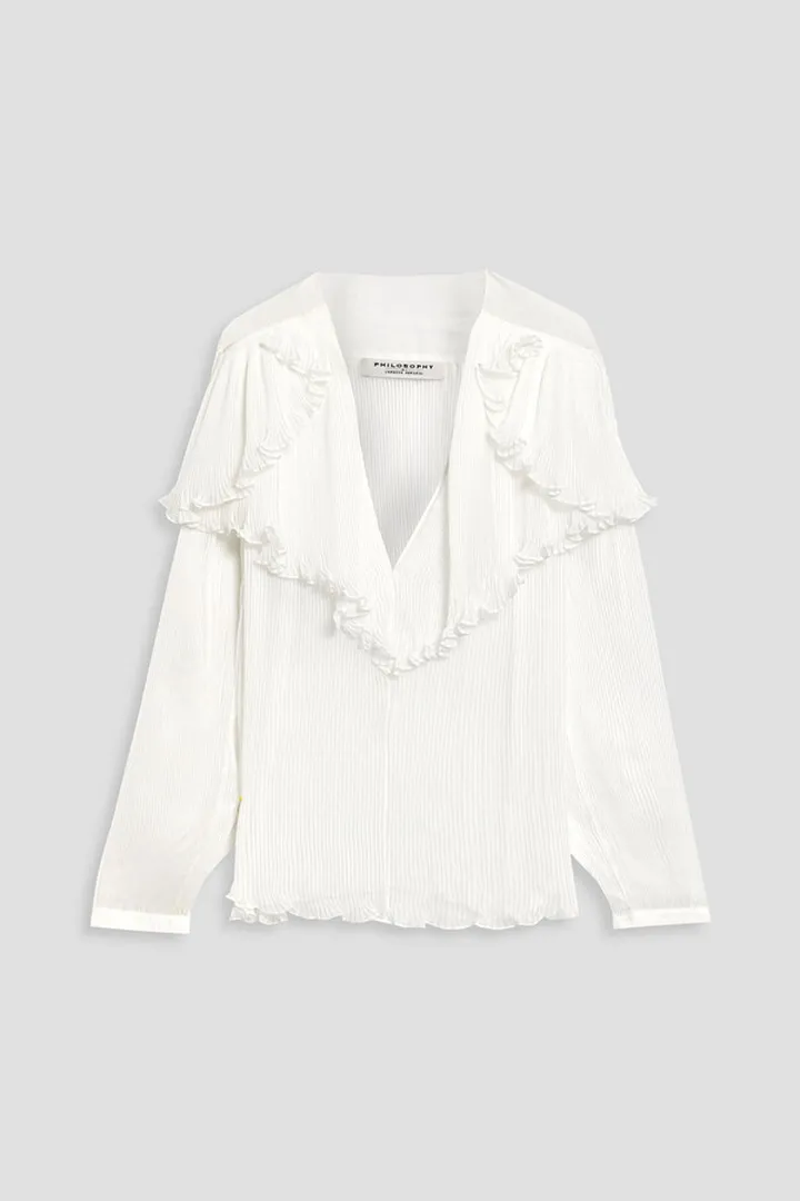 Ruffled plissé-chiffon blouse