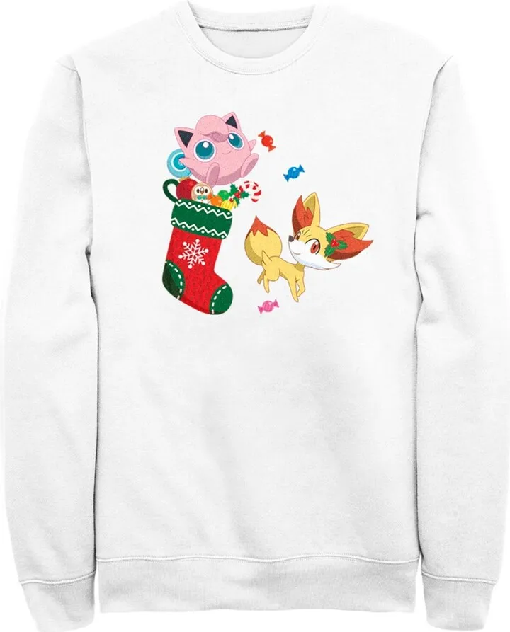 Men's Pokemon Christmas Jigglypuff and Fennekin Stocking Sweatshirt - White - Small