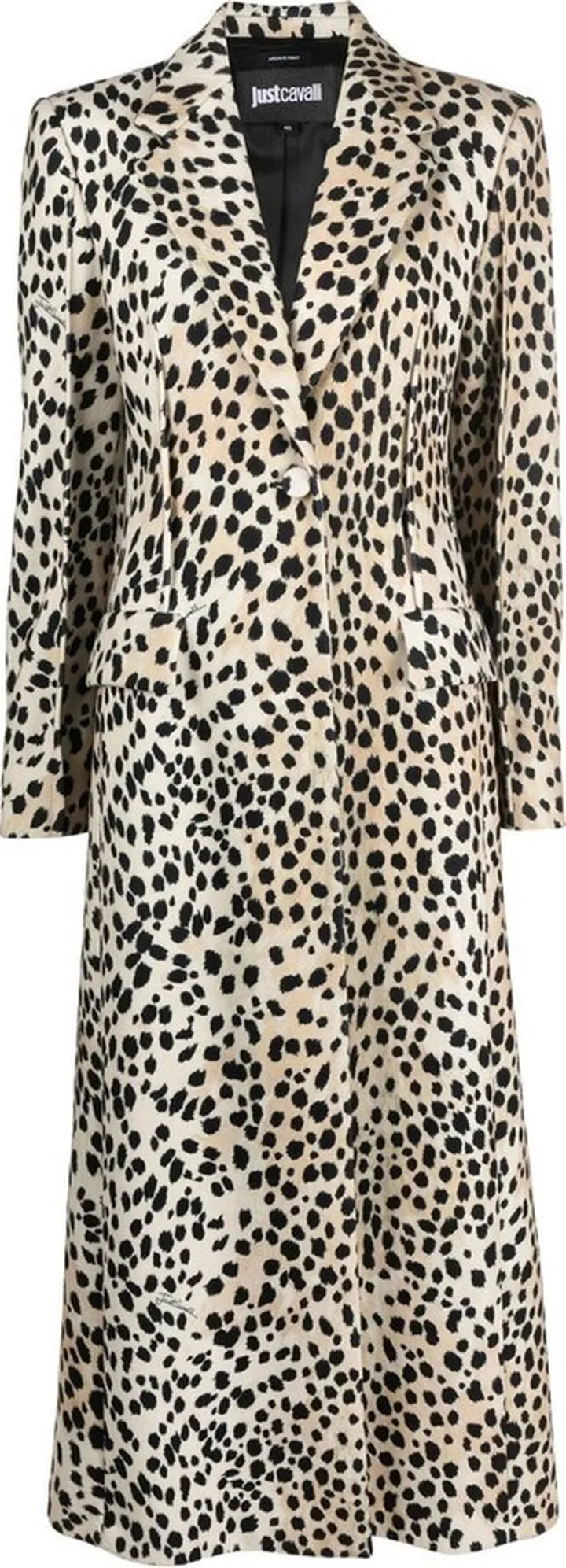 Long Leopard-Print Single-Breasted Coat