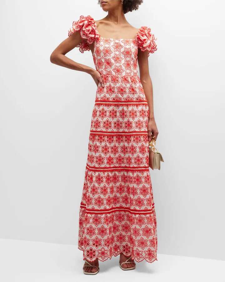 Tawny Square-Neck Ruffle Tiered Maxi Dress