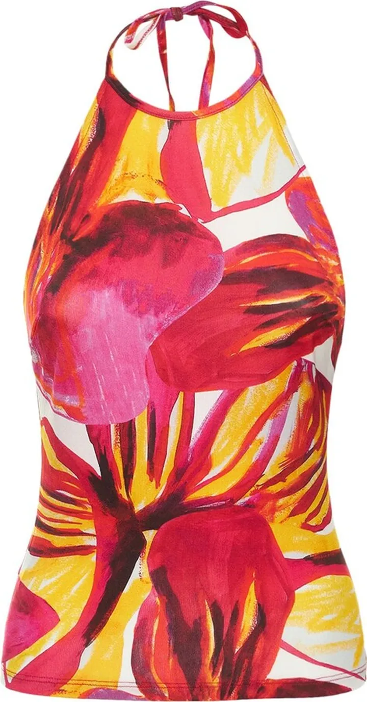 Printed stretch halter top