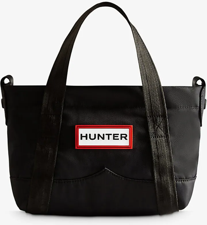 Womens Black Top Clip Mini Branded Woven Tote bag