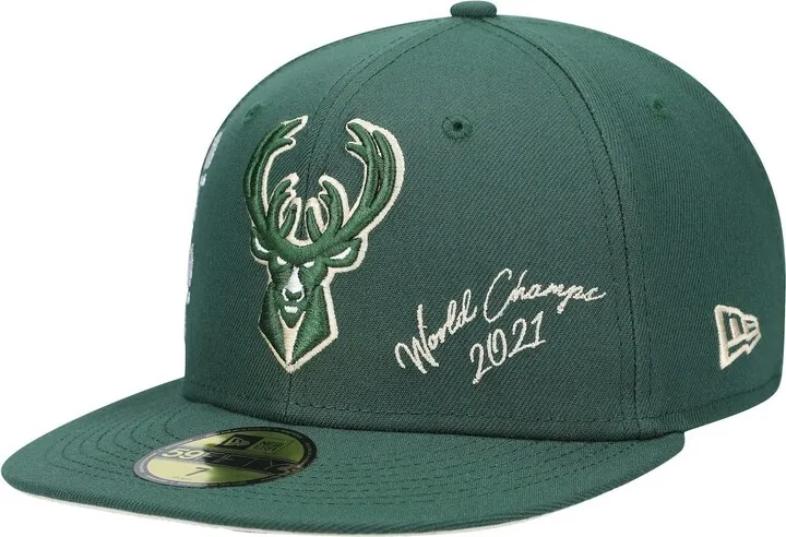 Men's New Era Hunter Green Milwaukee Bucks 2021 Nba Finals Champions Icon 59Fifty Fitted Hat