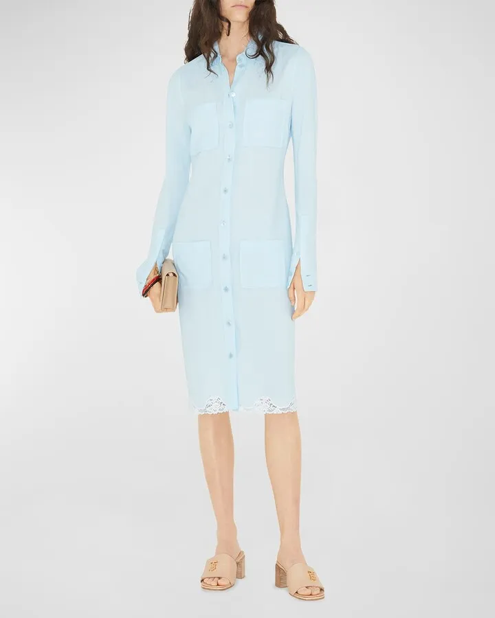 Lace-Trim Long-Sleeve Shirtdress