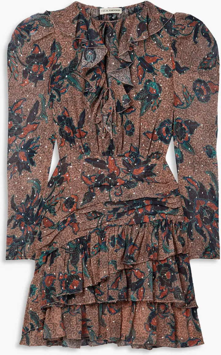 Cecily ruffled printed fil coupé silk-blend chiffon mini dress