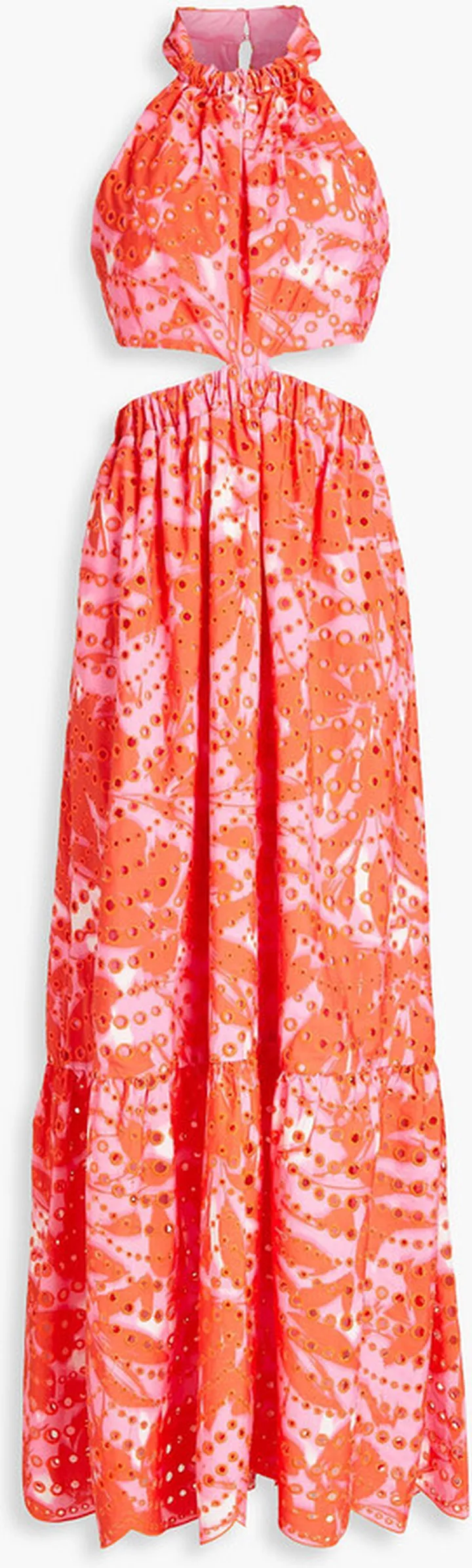 Cutout floral-print broderie anglaise halterneck maxi dress