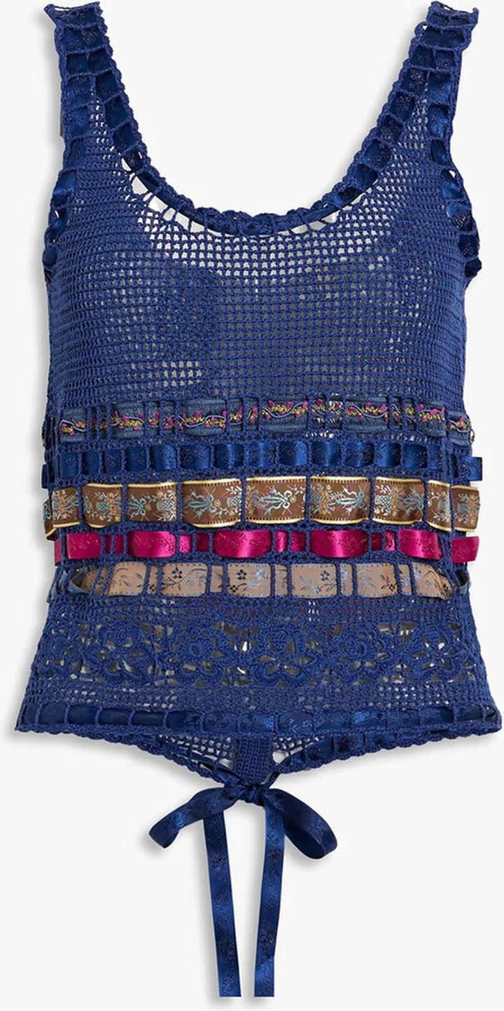 Ribbon-embellished crocheted cotton tank