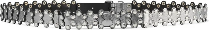 Flower Puzzle studded metallic textured-leather belt