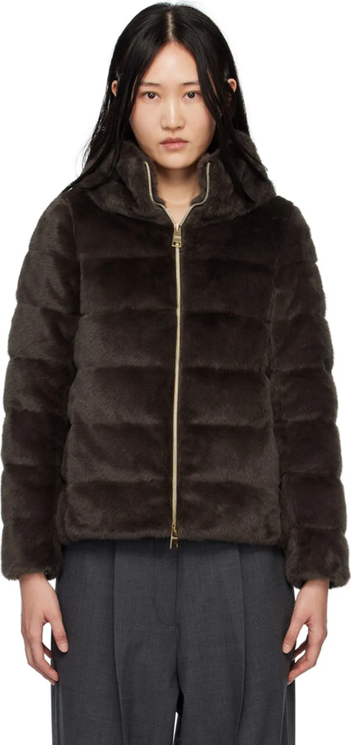 Herno Brown Lady Cape Faux-Fur Down Jacket