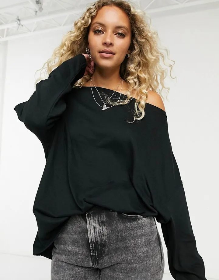 AllSaints Rita long sleeve t-shirt in black