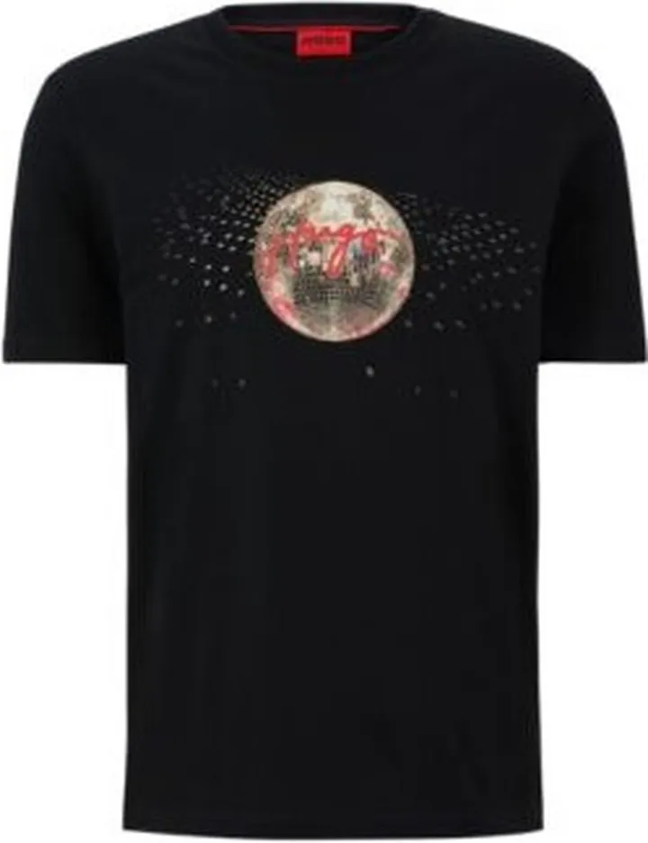 Cotton-jersey T-shirt with glitterball artwork and logo