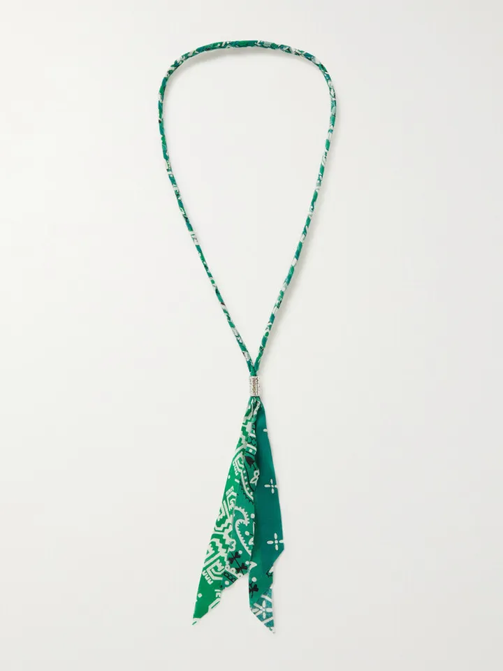 Fringed Bandana-Print Cotton-Gauze Necklace