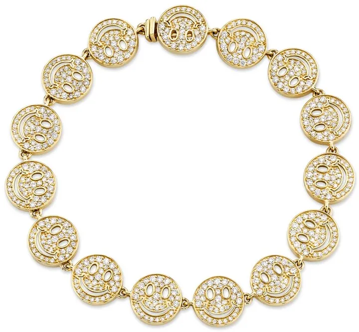 14K Yellow Gold & Diamond Happy Face Eternity Bracelet