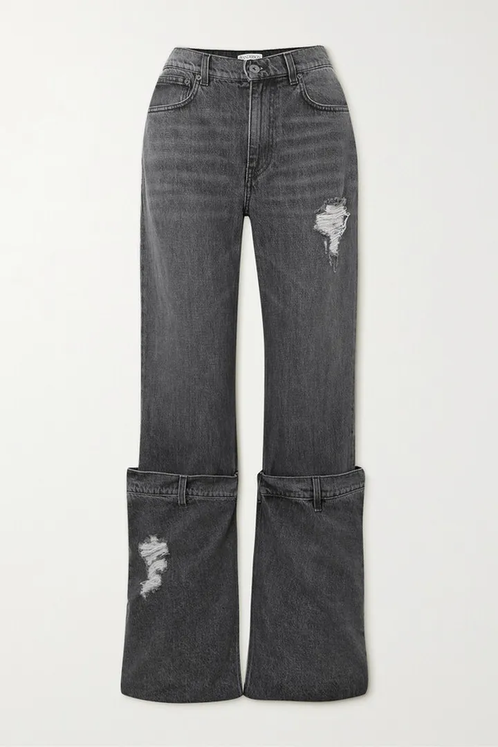 JW Anderson - Bucket Distressed Mid-rise Wide-leg Jeans - Gray