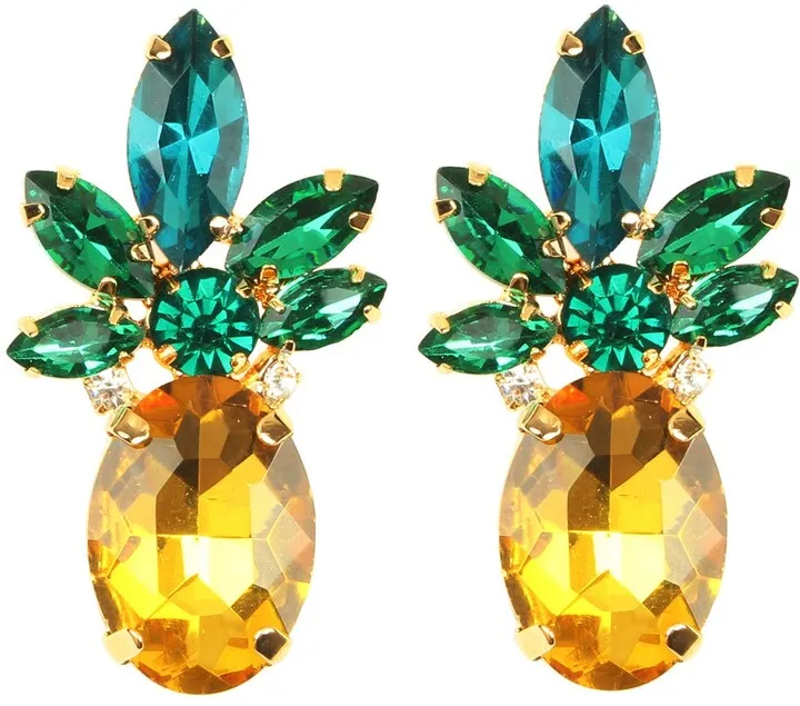 24K Gold Plated Tropi Crystal Pineapple Earrings