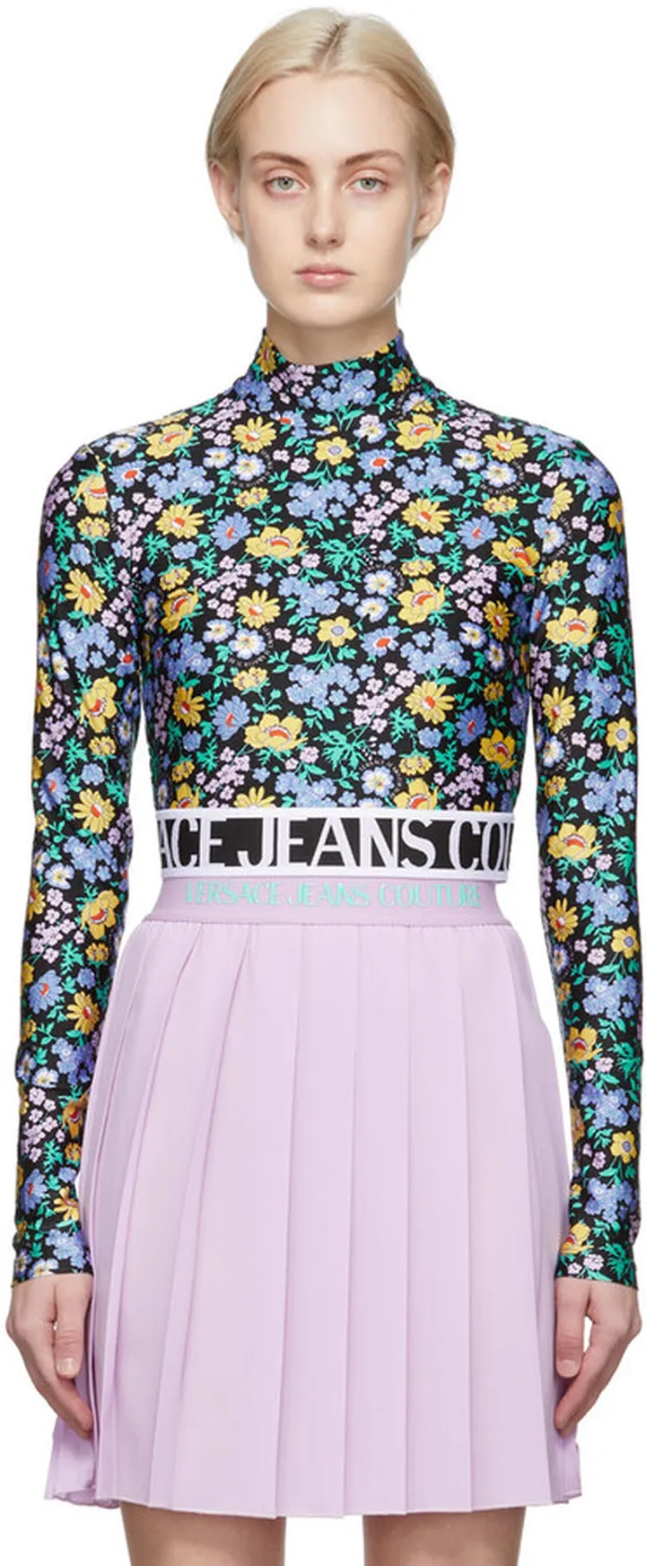 Versace Jeans Couture Multicolor Floral Cropped Turtleneck