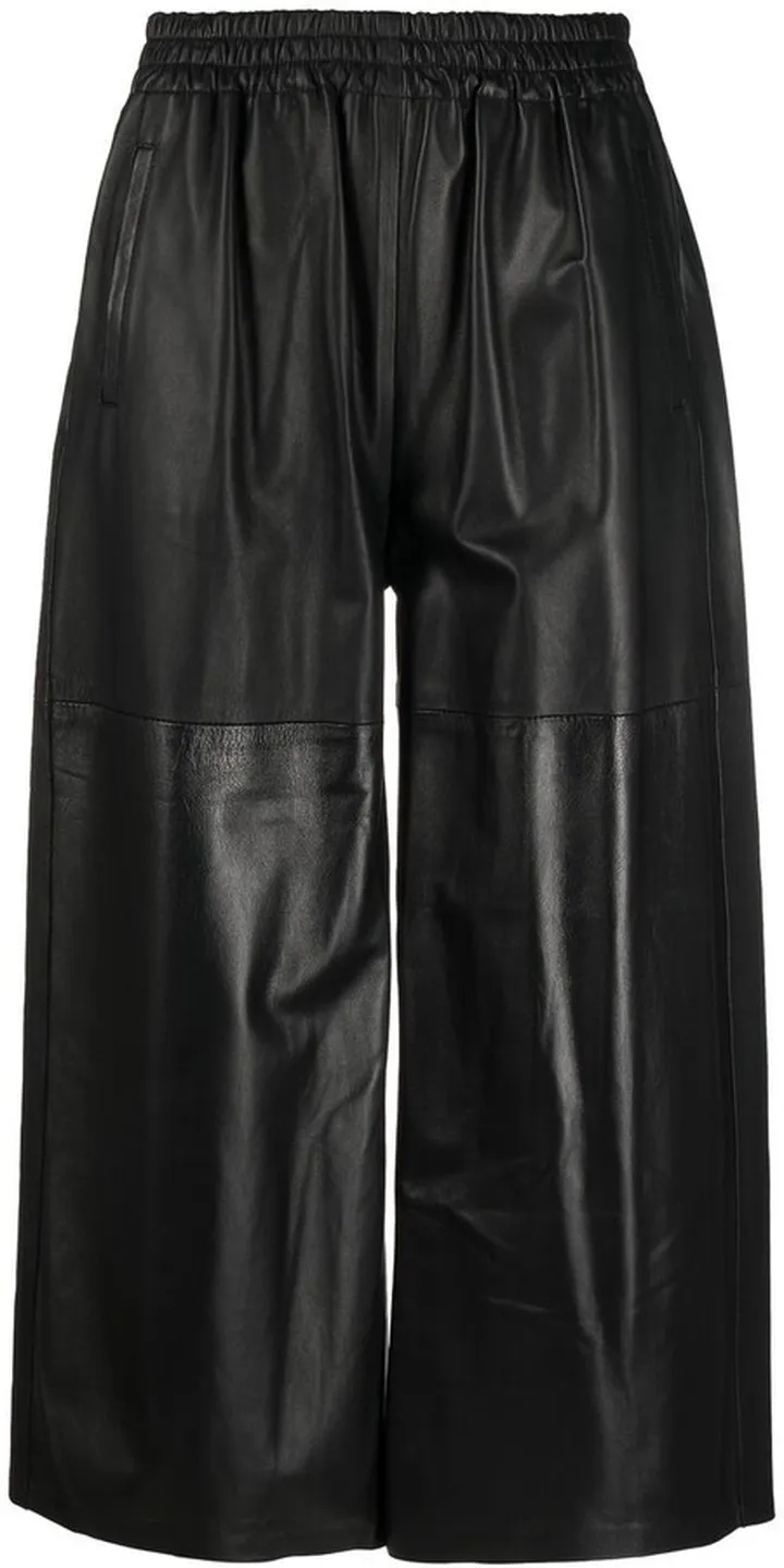 Wide-Leg Cropped Leather Trousers