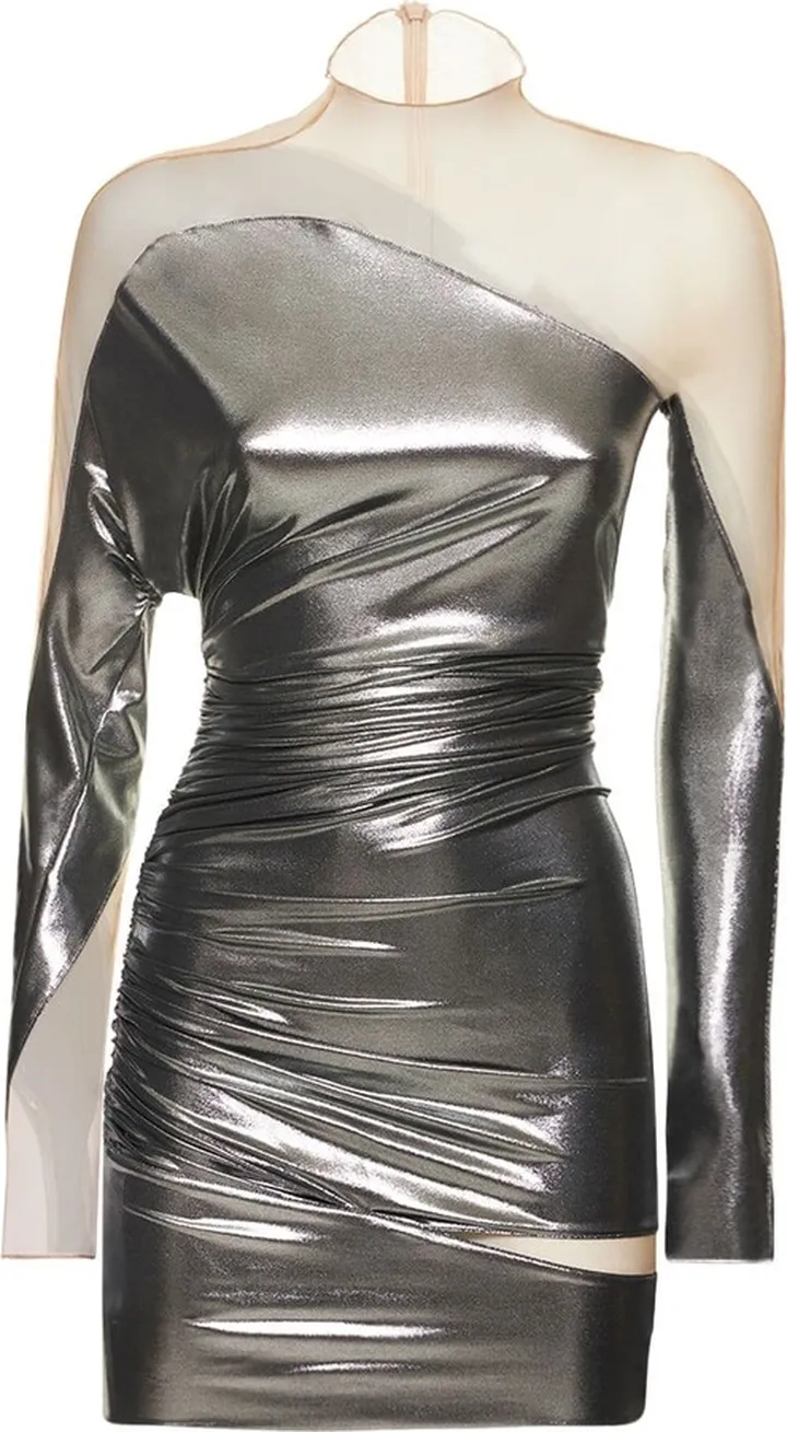 Metallic jersey & tulle mini dress