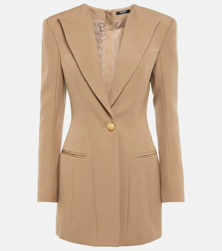 Single-breasted wool blazer minidress