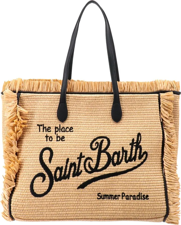 Straw shoulder bag with embroidered logo