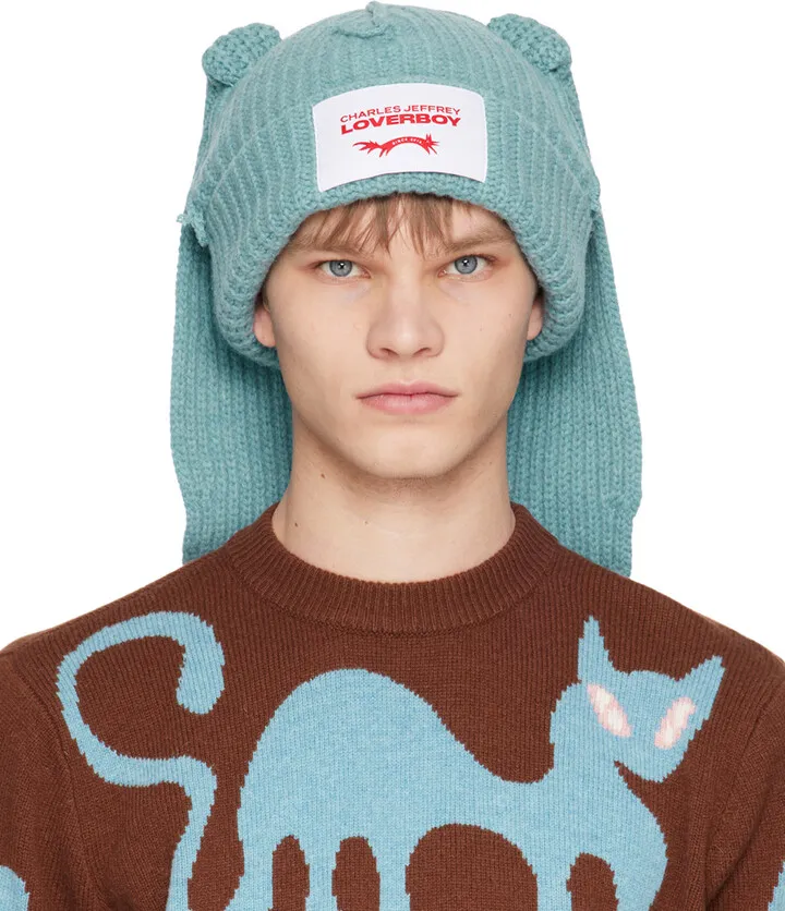 Charles Jeffrey Loverboy Blue Chunky Rabbit Beanie