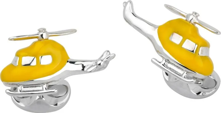 Deakin & Francis - Deakin & Francis Sterling Silver Yellow Enamel Helicopter Cufflinks