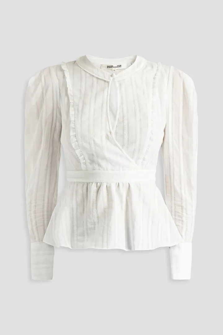 Erin ruffle-trimmed cotton-jacquard peplum blouse