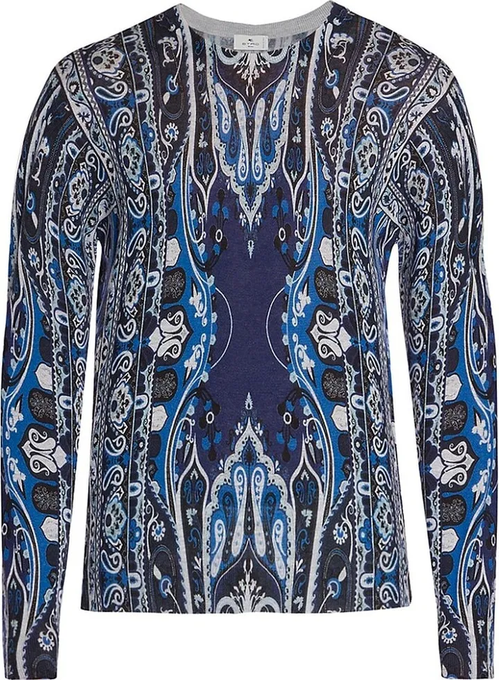 Silk-Cashmere Paisley Knit Sweater