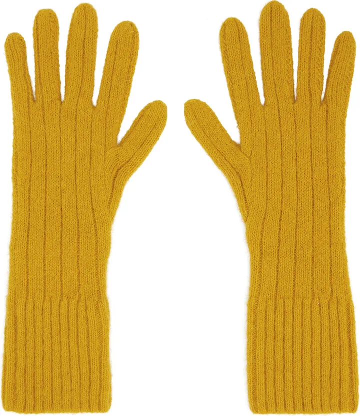 Dries Van Noten Yellow Ribbed Gloves