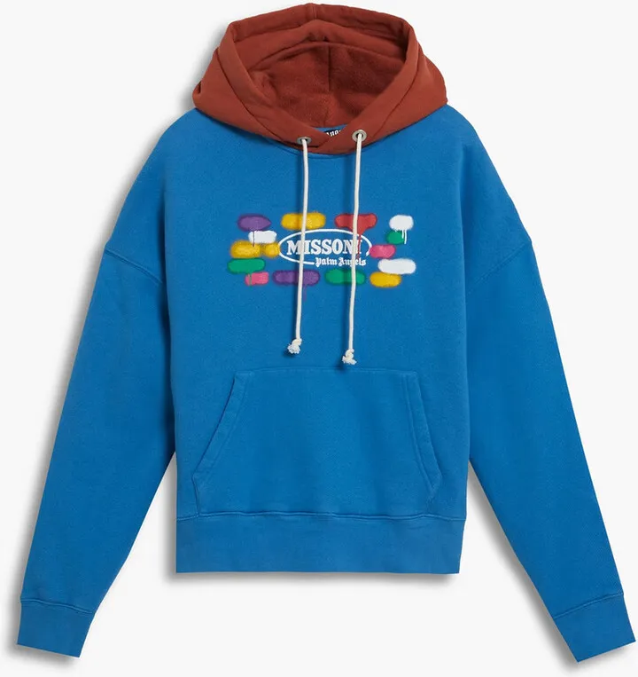 Embroidered two-tone French cotton-terry hoodie