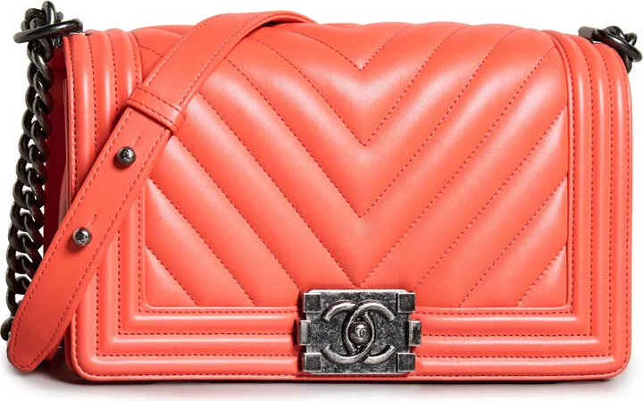 What Goes Around Comes Around Chanel Ornge Lamb Chevron Bag