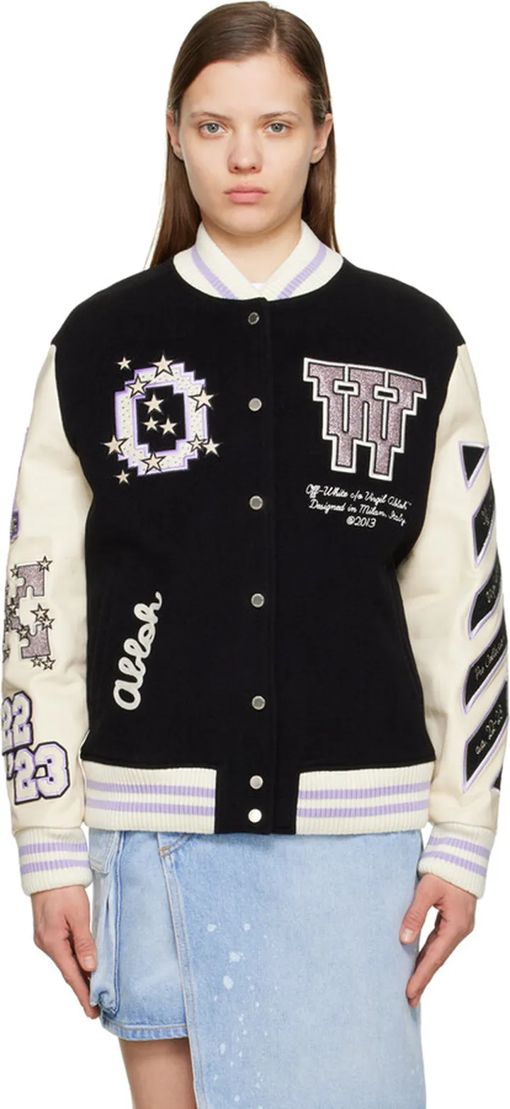 Off-White Black & Off-White Embroidered Bomber Jacket