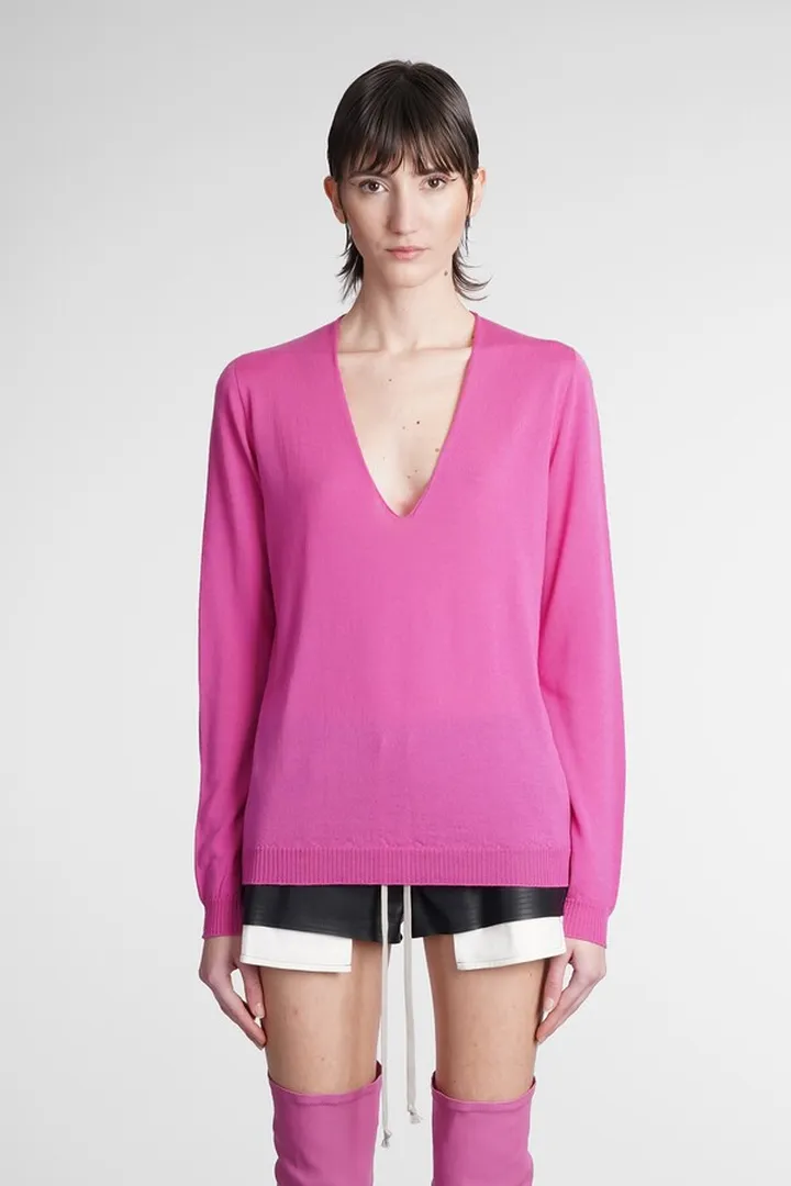 Soft V Neck Knitwear In Rose-pink Wool