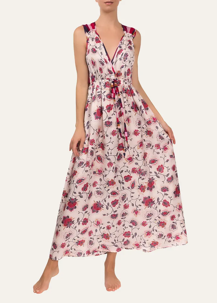 Margot Mixed-Print Sleeveless Nightgown