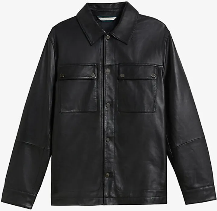 Mens Black Garry Regular-fit Leather Shacket