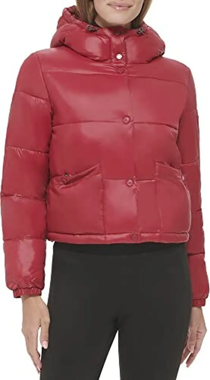 Calvin Klein Women's Lightweight Cropped Hooded Snap Pockets Puffer
