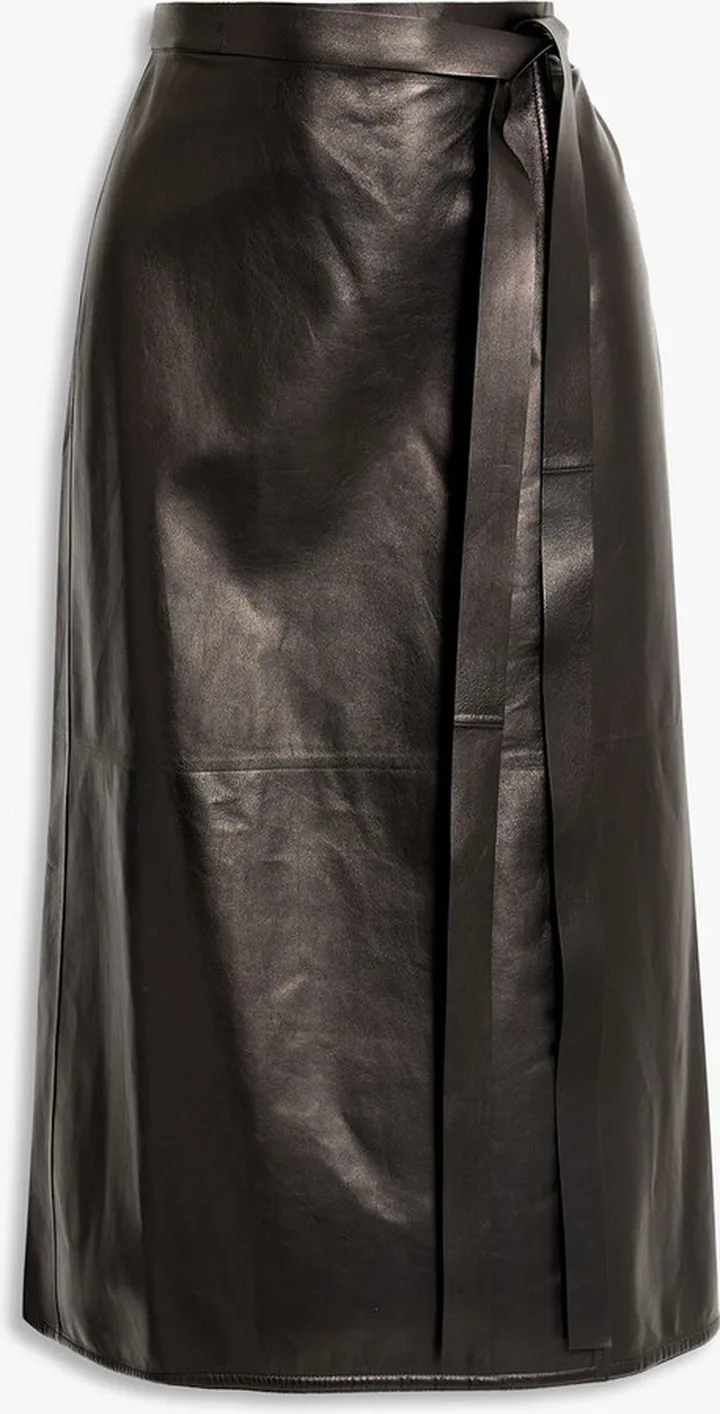 Leather midi wrap skirt