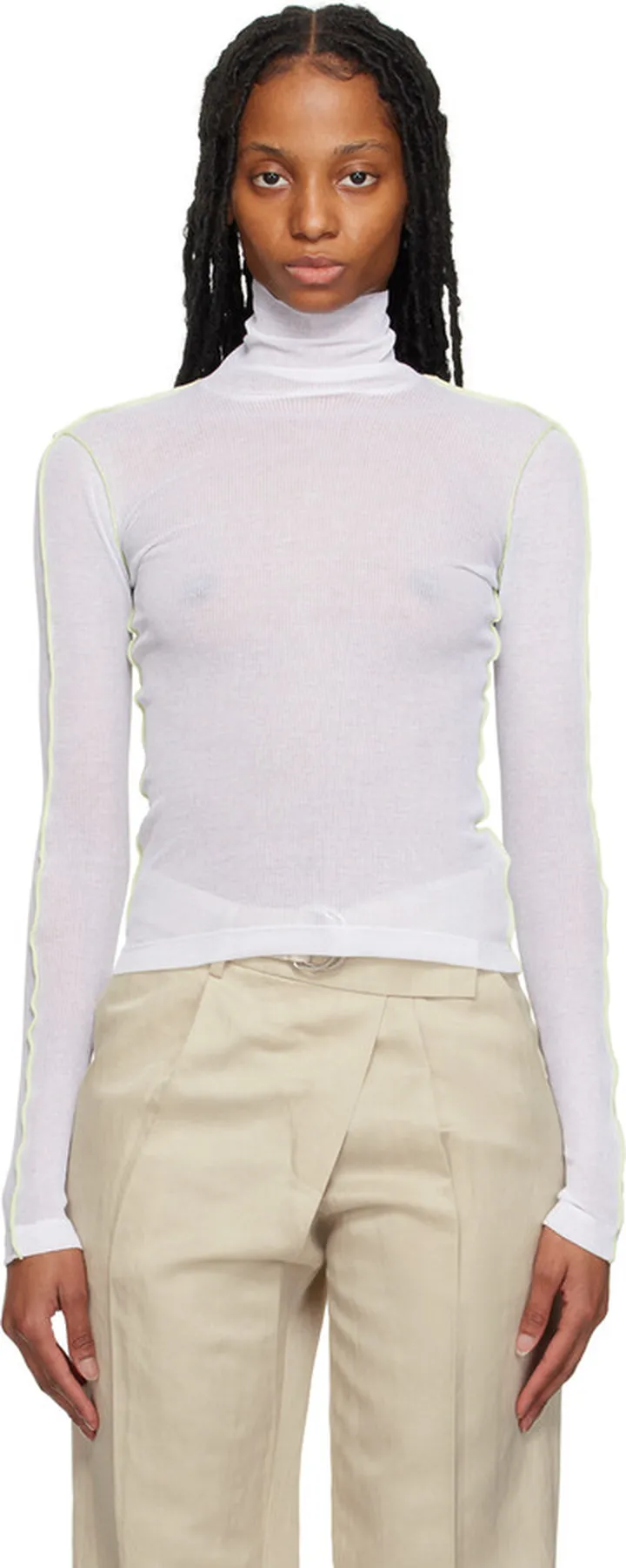 Helmut Lang White Sheer Turtleneck