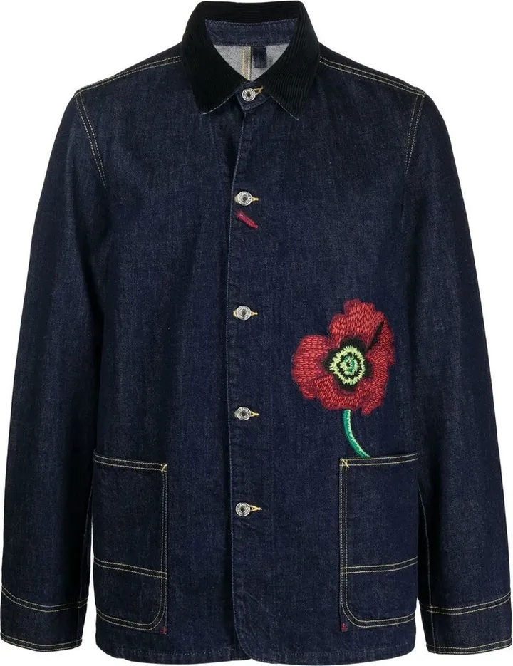Embroidered-Flower Detail Denim Jacket