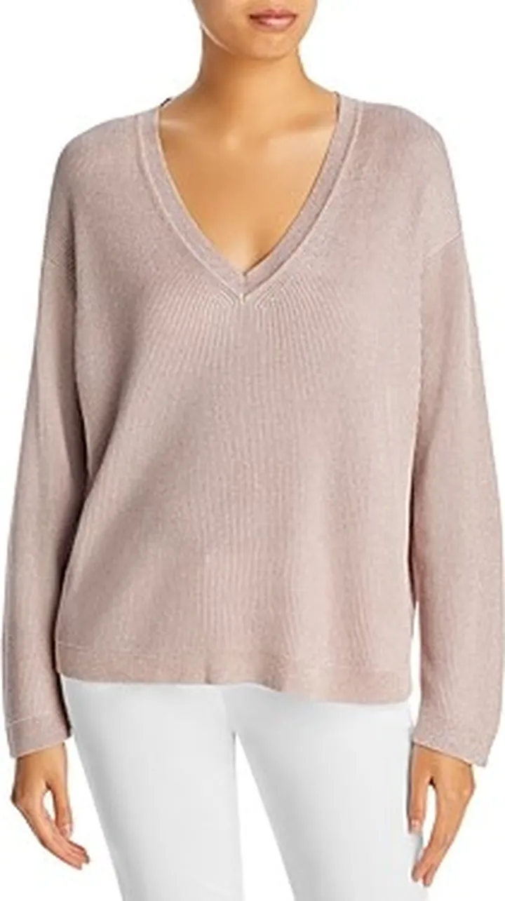 Fabiana Fillippi Metallic Ribbed V-Neck Sweater