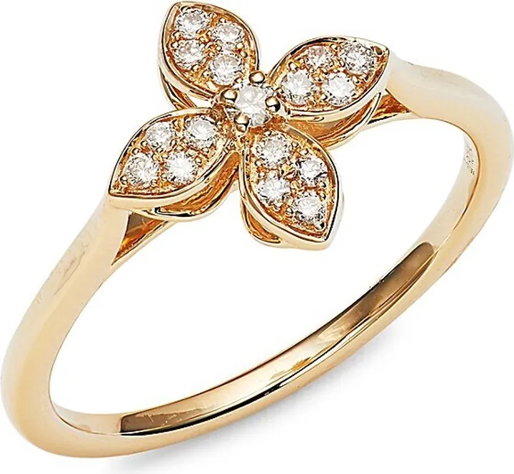 14K Yellow Gold Diamond Flower Ring