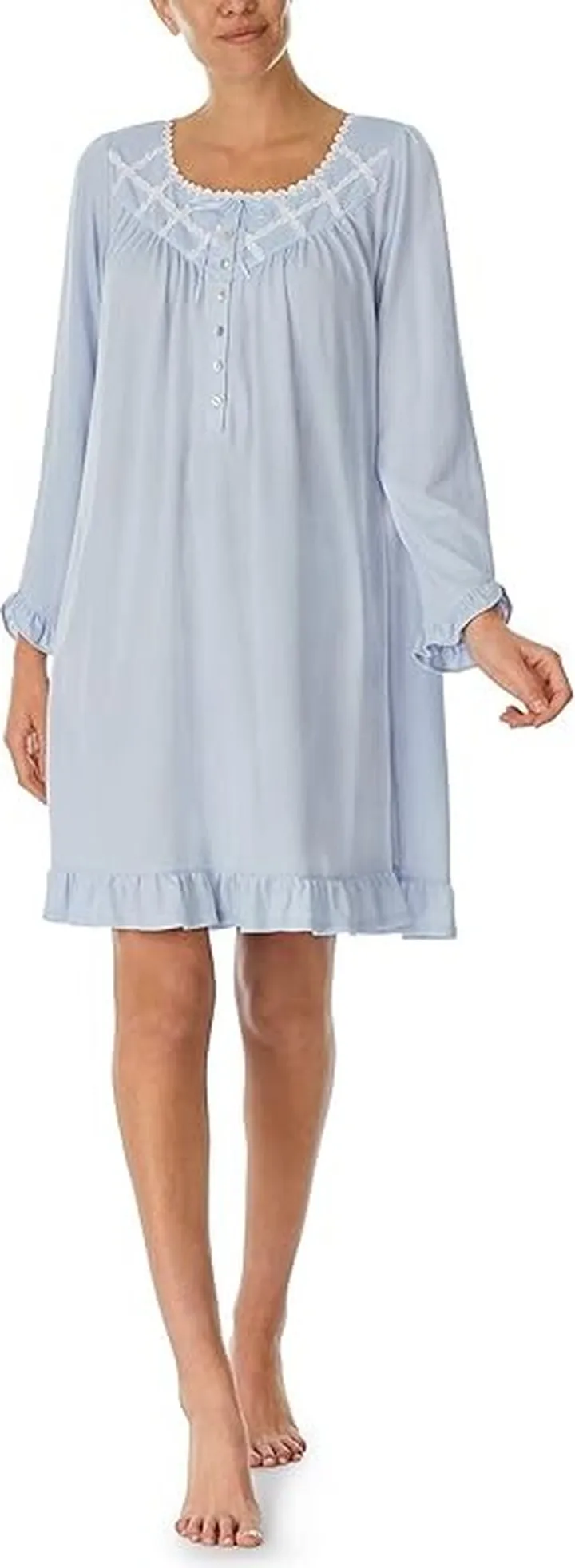 Eileen West Long Sleeve Sweater Knit Gown (Blue) Women's Pajama