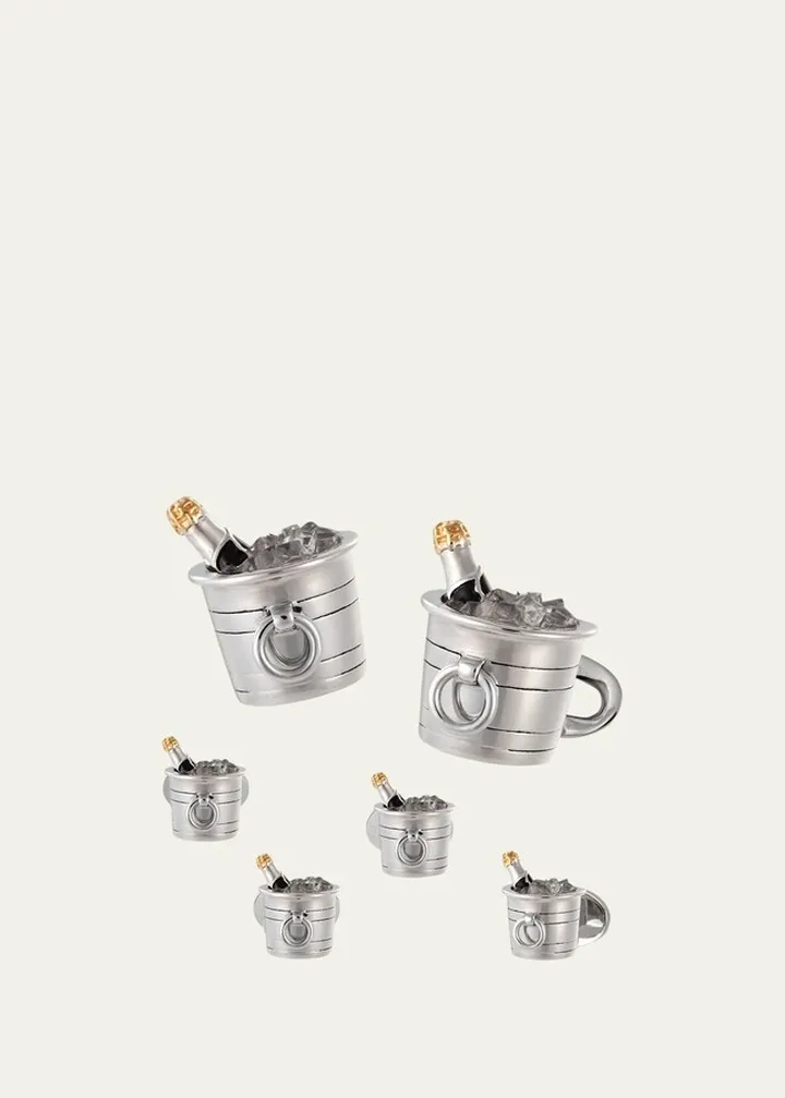 Men's Champagne Bucket Cufflink Stud Set